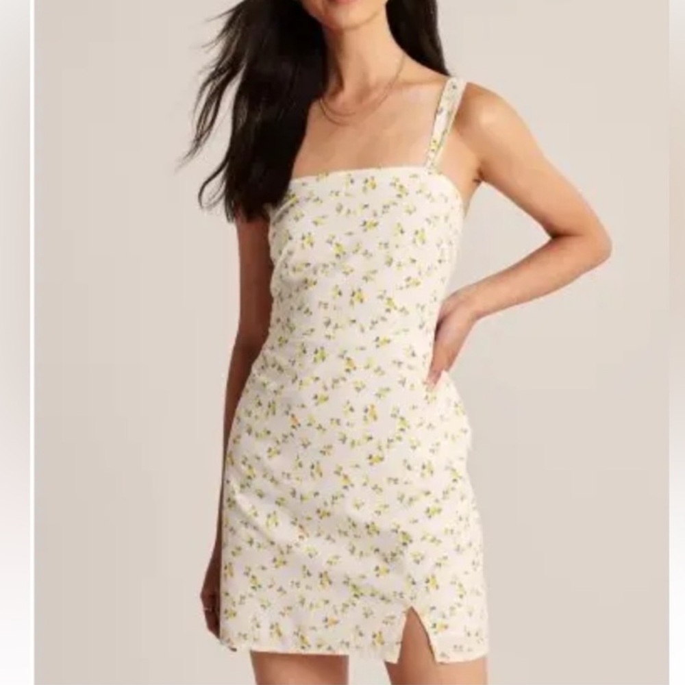 NEW Abercrombie & Fitch Sleeveless Mini Dress Lemon Print White Yellow Small